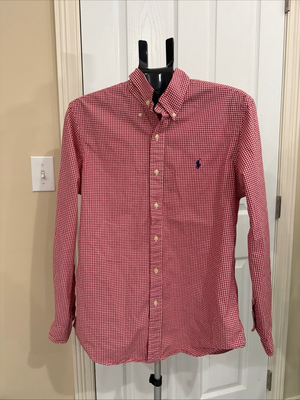 Ralph Lauren Men's Red/White Gingham Button Down Shirt Size M Long Sleeve Cotton